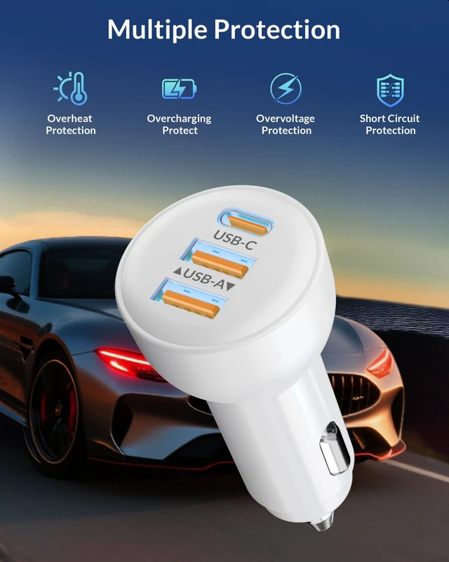 Alt view image 11 of 14 - 3-Port 70W Fast Car Charger for iPhone 14 13 12 11 Pro Max Plus Mini SE XR XS X 8 7 6, iPad, 2Pack USB Carplay Cord &Lightnings Charging Cable and USB-C&A Car Charger Adapter Cigarette Lighter