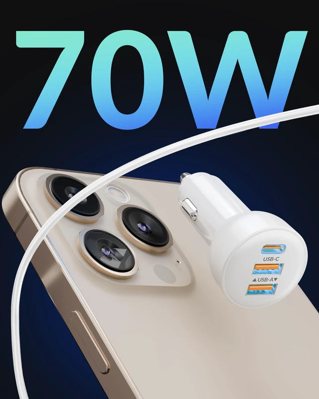 Alt view image 9 of 14 - 3-Port 70W Fast Car Charger for iPhone 14 13 12 11 Pro Max Plus Mini SE XR XS X 8 7 6, iPad, 2Pack USB Carplay Cord &Lightnings Charging Cable and USB-C&A Car Charger Adapter Cigarette Lighter