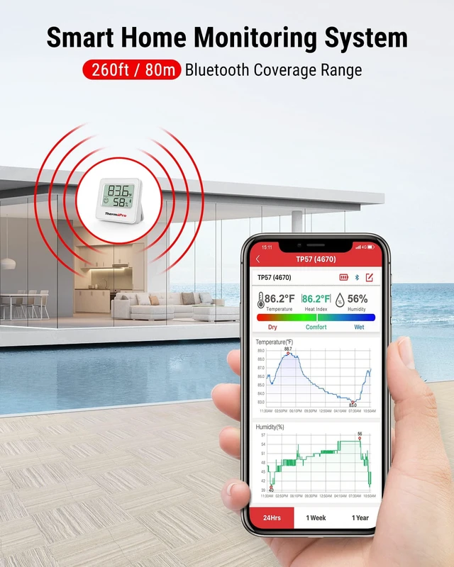 Alt view image 11 of 14 - TP357 Digital Hygrometer Indoor Thermometer of 260FT, Bluetooth Thermometer Humidity Meter with Smart App, Room Thermometer Humidity Gauge with Temperature Humidity Sensor