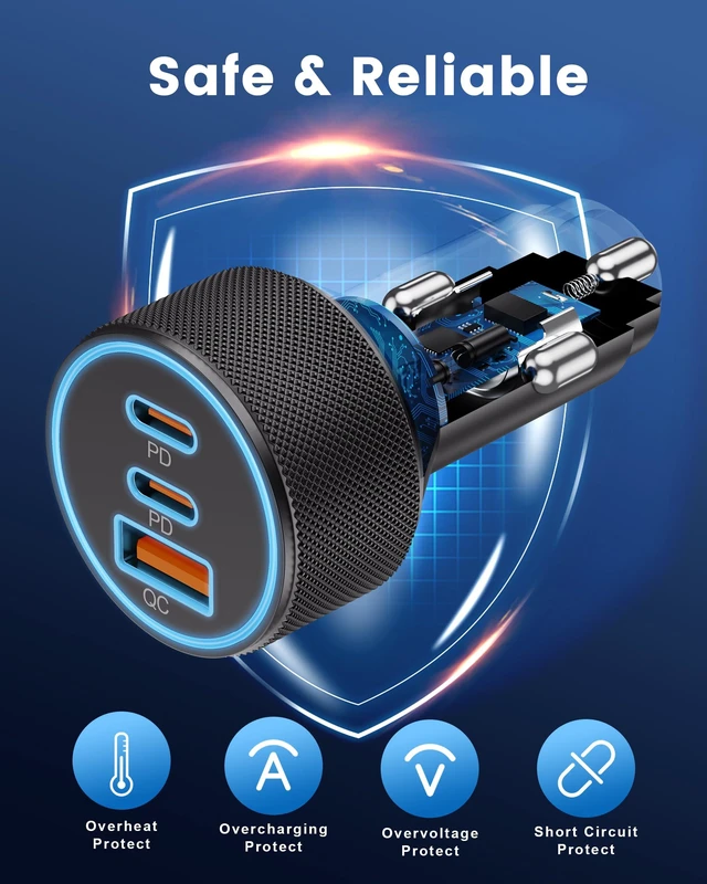 Alt view image 11 of 14 - Car Charger USB C, 3-Port 67W Dual USB-C & USB-A Car Phone Charger Accessories Power Adapter Fast Charging Cigarette Lighter for iPhone 17/16/15/14/13/12/11 Pro Max, iPad, Galaxy S26/S25/S24, Android
