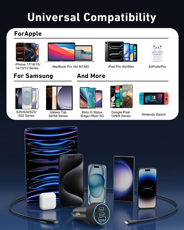 Alt view image 14 of 14 - Car Charger USB C, 3-Port 67W Dual USB-C & USB-A Car Phone Charger Accessories Power Adapter Fast Charging Cigarette Lighter for iPhone 17/16/15/14/13/12/11 Pro Max, iPad, Galaxy S26/S25/S24, Android