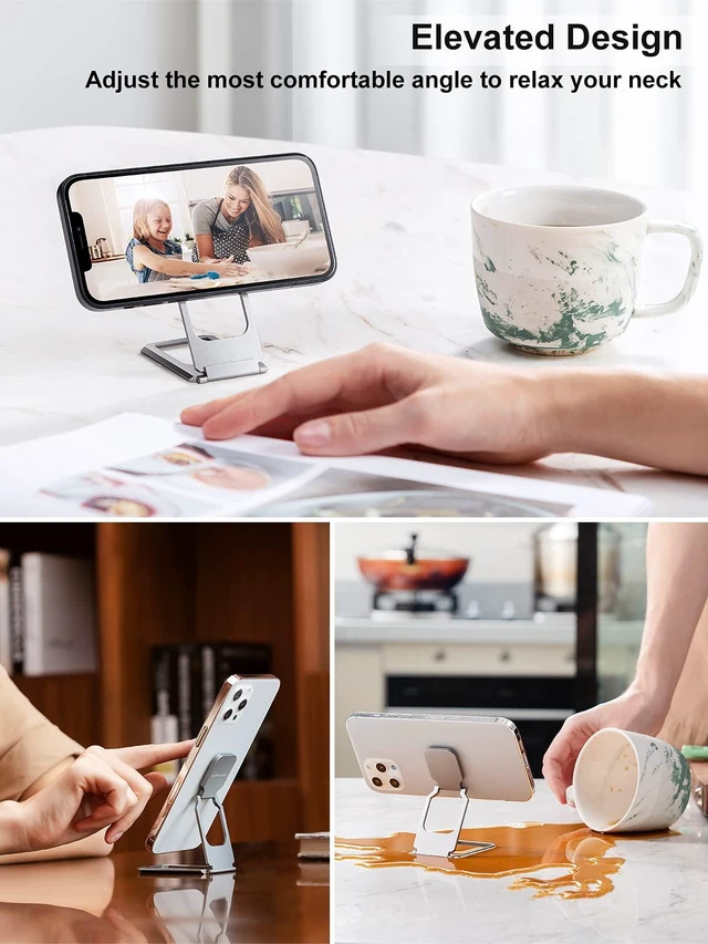 Alt view image 9 of 14 - Phone Ring Holder Finger Kickstand 360°Rotation Cellphone Back Grip Foldable Cell Phone Stand for Desk Compatible with iPhone iPad Smartphones Tablets (Aluminum Alloy Silver)