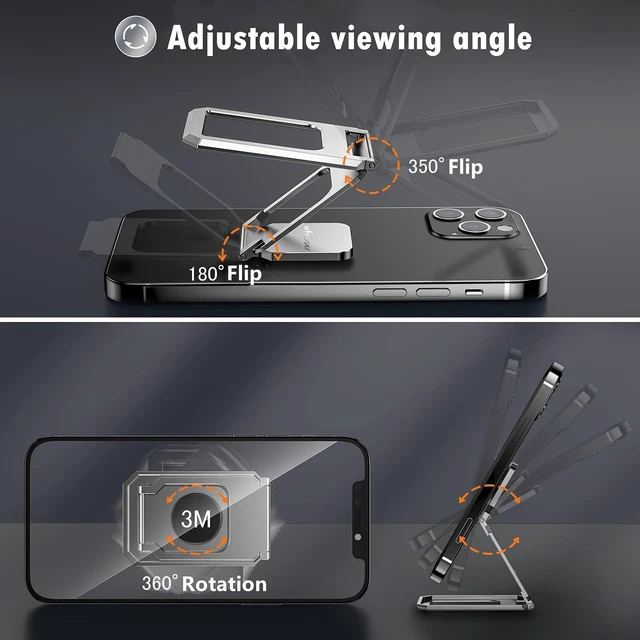 Alt view image 10 of 14 - Phone Ring Holder Finger Kickstand 360°Rotation Cellphone Back Grip Foldable Cell Phone Stand for Desk Compatible with iPhone iPad Smartphones Tablets (Aluminum Alloy Silver)