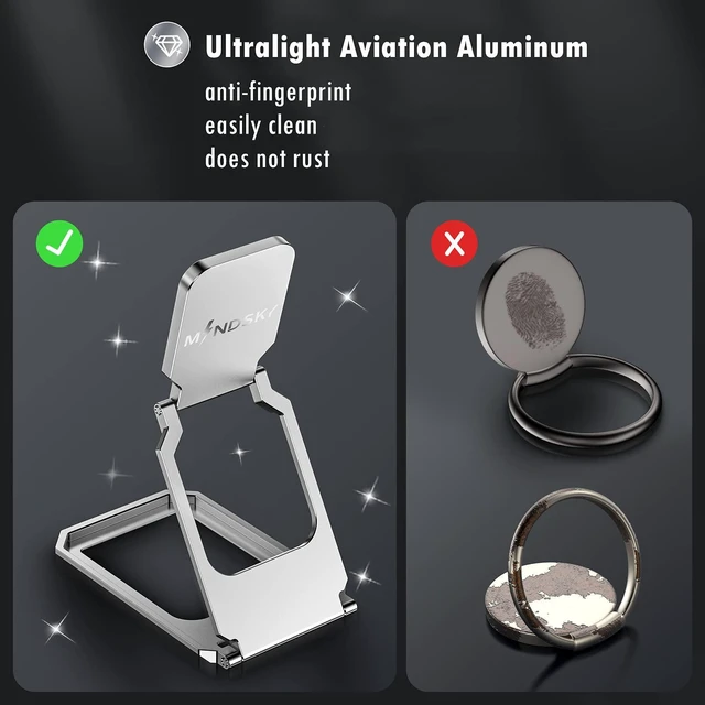 Alt view image 13 of 14 - Phone Ring Holder Finger Kickstand 360°Rotation Cellphone Back Grip Foldable Cell Phone Stand for Desk Compatible with iPhone iPad Smartphones Tablets (Aluminum Alloy Silver)