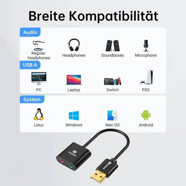 Alt view image 10 of 14 - USB to 3.5mm Jack Audio Adapter External Sound Card with 3.5mm Headphone and Microphone TRS Jack to USB Compatible with Windows, Laptops, Desktops Windows, MAC, Linux, PC, PS5, PS4