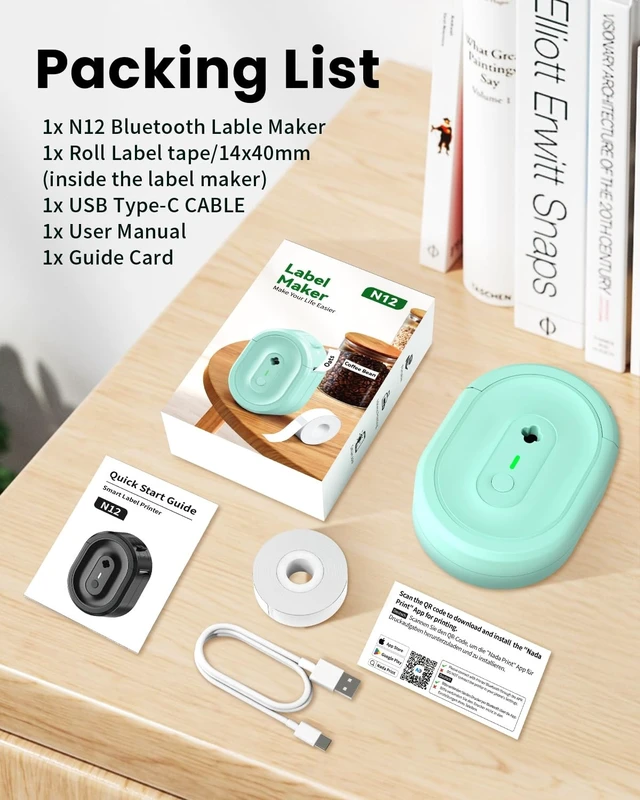 Alt view image 11 of 12 - N12 Label Maker Machine with Tape, Portable Thermal Label Printer, Mini Labeler Wireless Bluetooth Label Makers for Home Office Kids Items