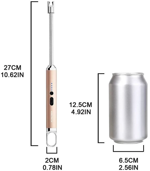 Alt view image 12 of 14 - Electric Arc Candle Lighter Flameless Rechargeable USB Long Lighters for Candle Cooking BBQs Fireworks Gold 2 Pack