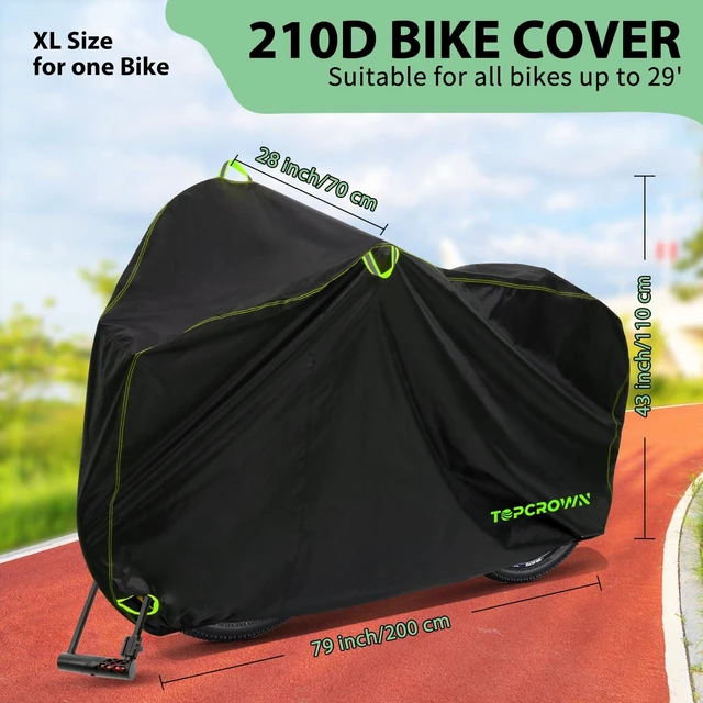 Alt view image 9 of 14 - Bike Cover Waterproof Outdoor Storage for 1/2/3 Bikes, Bicycle Cover Rain Sun UV Dust Wind Proof with Storage Bag for Mountain Road Bike/Ebike (210D Black+Green, XL Size for 1 bike)