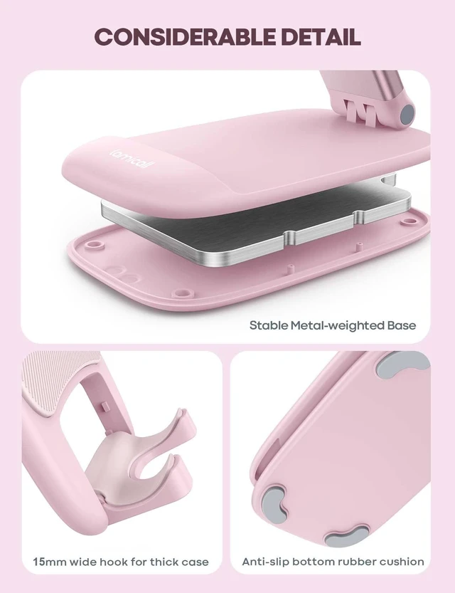 Alt view image 13 of 14 - Pink Phone Holder, Desk Accessories - Rose Gold Pink Office Cell Phone Holder, Desktop, Office Desks Accessories, Desk Decor Gifts for Women, for Mothers Day, 4-8'' Telephone Stand