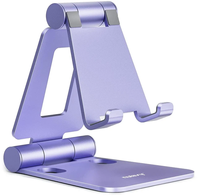 Alt view image 7 of 12 - Dual Folding Cell Phone Stand, Fully Adjustable Foldable Desktop Phone Holder Cradle Dock Compatible with iPhone 17 16 15 14 13 12 11 Pro Max Xs Xr X 8, Nintendo Switch, All Phones - Purple