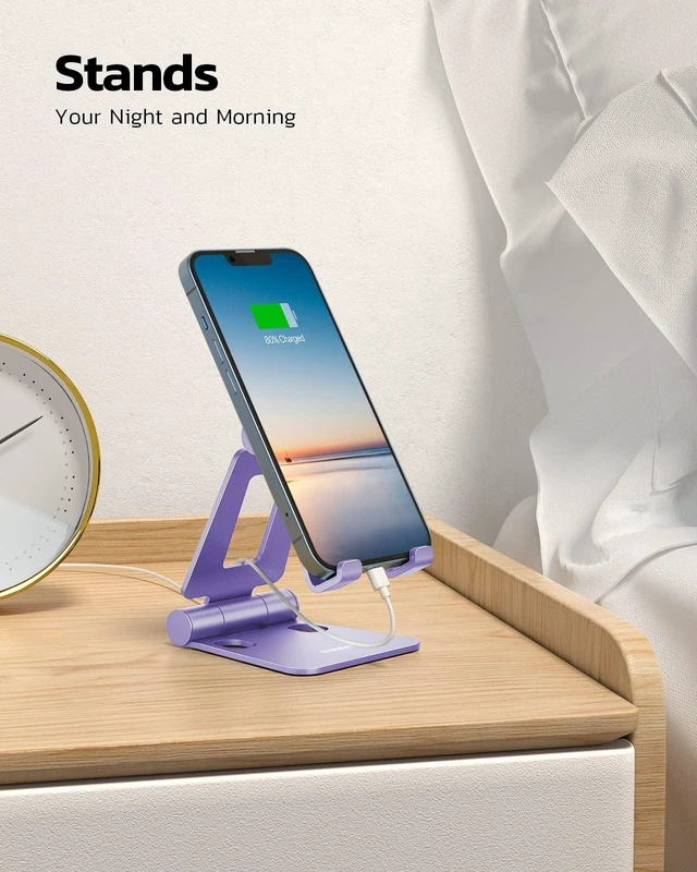 Alt view image 9 of 12 - Dual Folding Cell Phone Stand, Fully Adjustable Foldable Desktop Phone Holder Cradle Dock Compatible with iPhone 17 16 15 14 13 12 11 Pro Max Xs Xr X 8, Nintendo Switch, All Phones - Purple