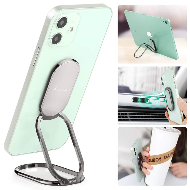 Alt view image 8 of 14 - Phone Ring Holder Finger Kickstand 360°Rotation Cellphone Back Grip Foldable Cell Phone Stand for Desk Compatible with iPhone iPad Smartphones Tablets (Gun Black)