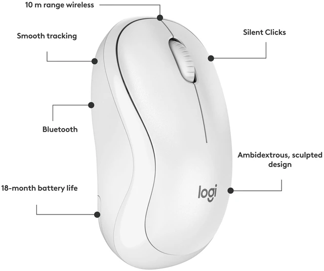 Alt view image 14 of 14 - M240 Compact Silent Bluetooth Wireless Mouse - Off White | Bluetooth connectivity, no USB receiver, quiet clicks, 3 non-customizable buttons, 18-month battery life, PC Mac compatible