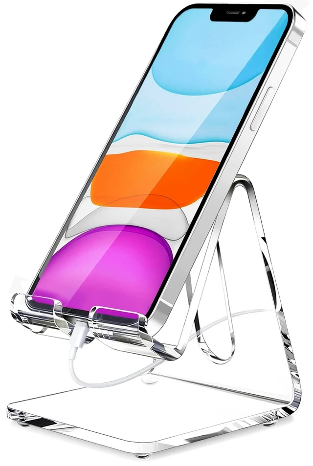 Alt view image 8 of 14 - Acrylic Cell Phone Stand, Portable Clear Phone Stand for Desk, Compatible with Phone16 15 14 13 Pro Max Mini 12 11 Plus SE, Switch, Android Smartphone, Pad, Tablet, Desk Accessories