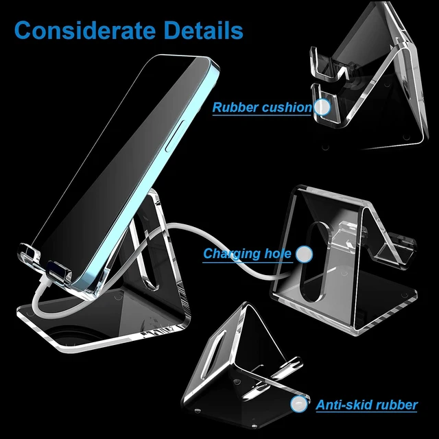 Alt view image 10 of 14 - Acrylic Cell Phone Stand, Portable Clear Phone Stand for Desk, Compatible with Phone16 15 14 13 Pro Max Mini 12 11 Plus SE, Switch, Android Smartphone, Pad, Tablet, Desk Accessories