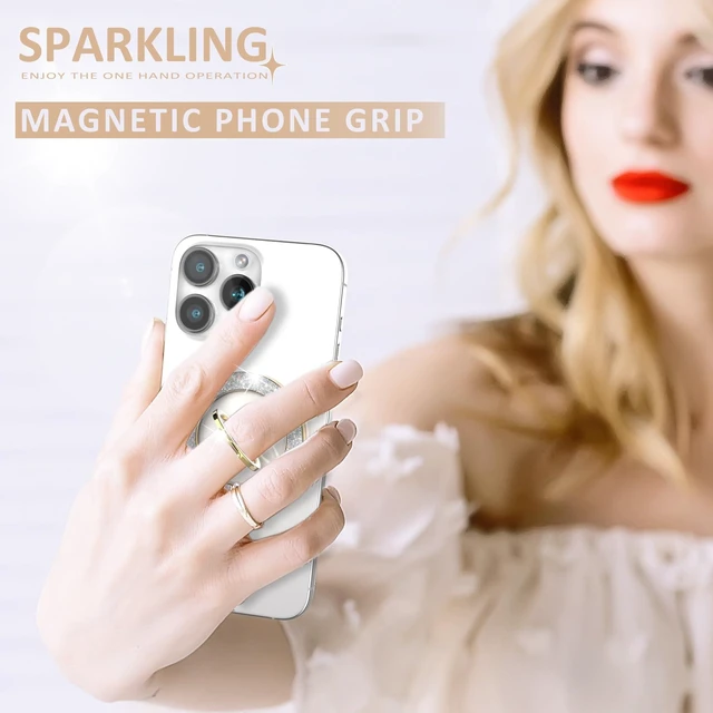 Alt view image 9 of 12 - Magnetic Phone Ring Holder for MagSafe, Glitter Phone Grip Stand | 360° Rotation Finger Ring Kickstand Compatible with iPhone MagSafe Accessories, Glitter Gold