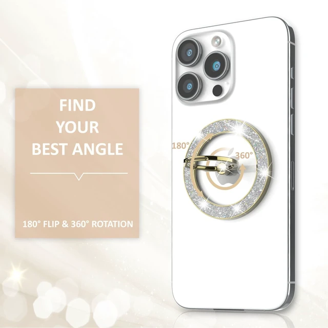 Alt view image 11 of 12 - Magnetic Phone Ring Holder for MagSafe, Glitter Phone Grip Stand | 360° Rotation Finger Ring Kickstand Compatible with iPhone MagSafe Accessories, Glitter Gold