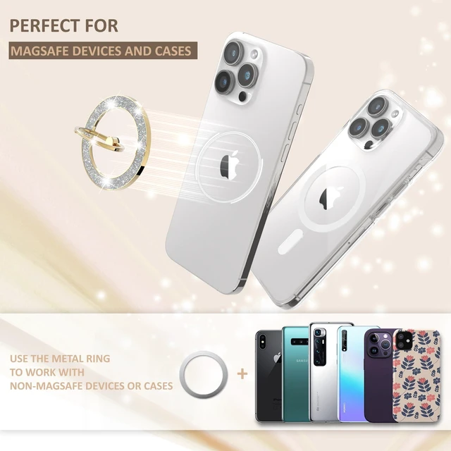 Alt view image 12 of 12 - Magnetic Phone Ring Holder for MagSafe, Glitter Phone Grip Stand | 360° Rotation Finger Ring Kickstand Compatible with iPhone MagSafe Accessories, Glitter Gold