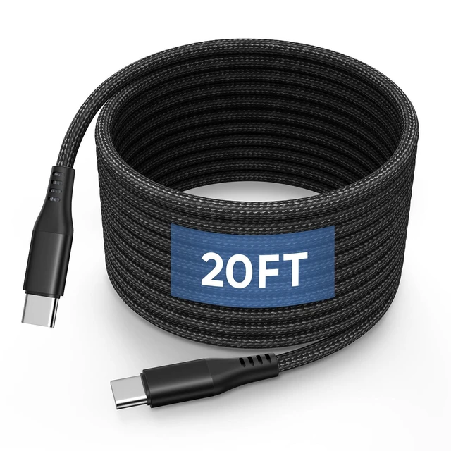 Alt view image 8 of 14 - 20FT USB C to USB C Cable 60W, Extra Long Type C Charger Fast Charging Cord, Premium Nylon Braided USB C Charger Cable Compatible with Galaxy/iPad Pro/MacBook/LG/Switch/Pixel and Other Type C Devices