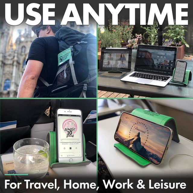 Alt view image 14 of 14 - Airplane Phone Holder, Flexible Cell Phone Holder, Folding Cellphone Stand for Desk, Bed, Office, Treadmill - Airplane Gadgets for Long Travel Accessories - Plane Essentials (Green)