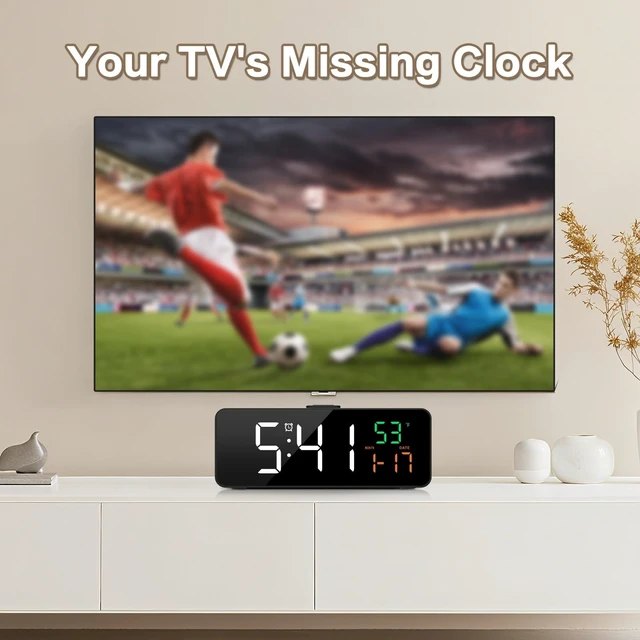 Alt view image 11 of 14 - 3-in-1 Digital Clocks for Living Room with Temperature, Date & Time Display - 4 Levels Birghtness, 3 Volumes, Small & Compact Plug-in Alarm Clock for Bedroom, Office (Black)