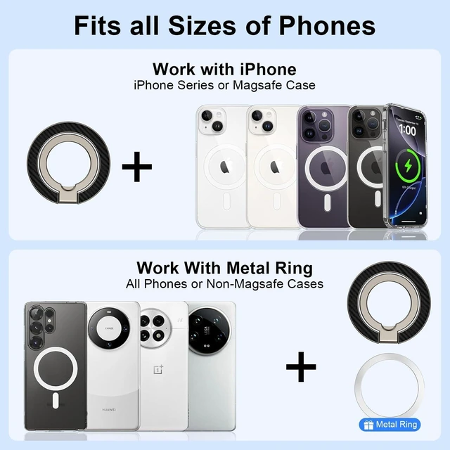 Alt view image 12 of 14 - Magnetic Phone Ring Holder,Dual-Side MagSafe Phone Ring Grip with Kickstand Removable Magsafe Grip Stand for Samsung GalaxyS26 S25 S24 Ultra Z Flip7 iPhone 17 16 Plus 15 Pro Max,Fit Magnetic Car Mount
