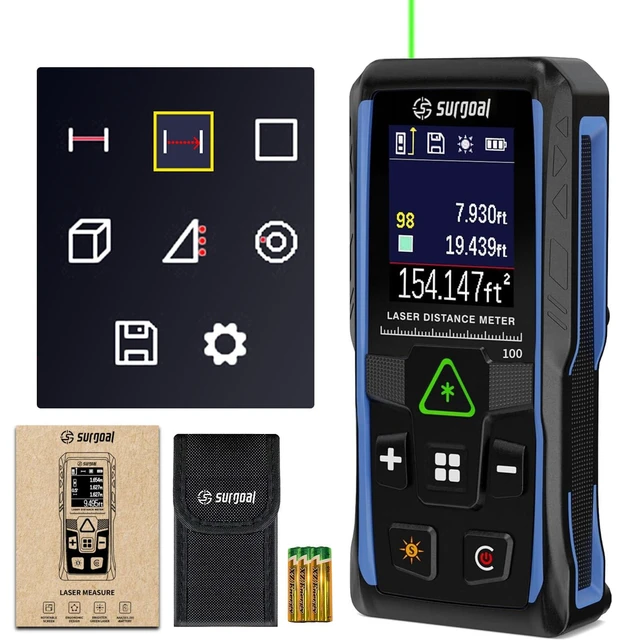 Alt view image 8 of 14 - Green Laser Distance Meter Digital Laser Measure with Angle Sensor, 4-Way Rotating Backlit LCD, Pythagorean Mode, Unit Switch, ±3mm Accuracy, Handheld Measuring Tool 165FT