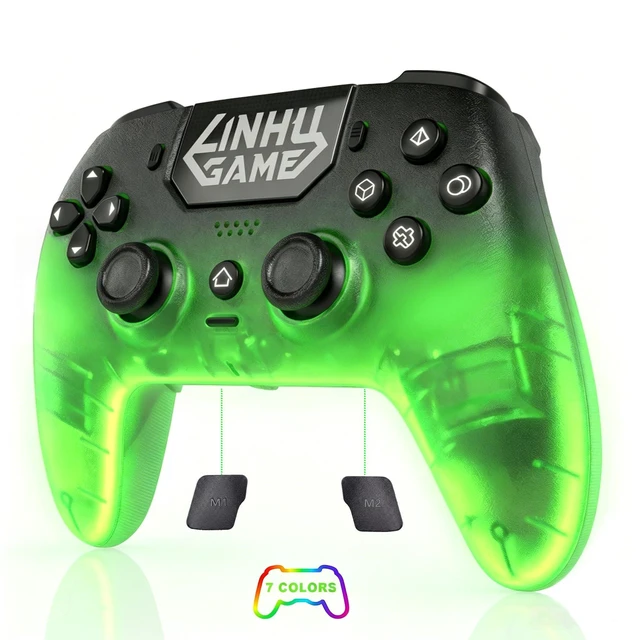 Alt view image 8 of 14 - Transparent Wireless Controller for PS5/Pro/Slim/PC(Electric green),Full surround RGB, Hall-Effect Joysticks and Trigger, Macro, 1500mAh, Speaker and Mic
