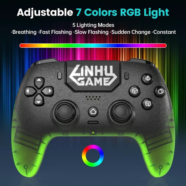 Alt view image 12 of 14 - Transparent Wireless Controller for PS5/Pro/Slim/PC(Electric green),Full surround RGB, Hall-Effect Joysticks and Trigger, Macro, 1500mAh, Speaker and Mic