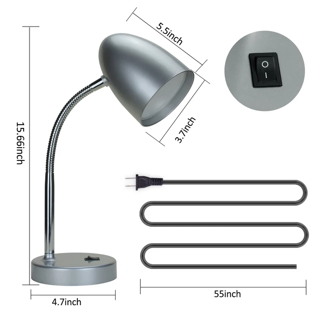 Alt view image 9 of 14 - LED Desk Lamp, 3.5W 240LM 4000K Cool White Study Lamps for Bedroom and Office, Eye Protection, ETL Listed Silver Table lamp