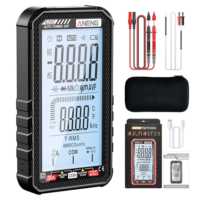 Alt view image 8 of 14 - Digital Multimeter Tester, Smart Digital Multimeter 6000 Counts with Auto Ranging Digital Voltmeter Measures Voltage Current Resistance Continuity for Electricians,DIY (620C Black)