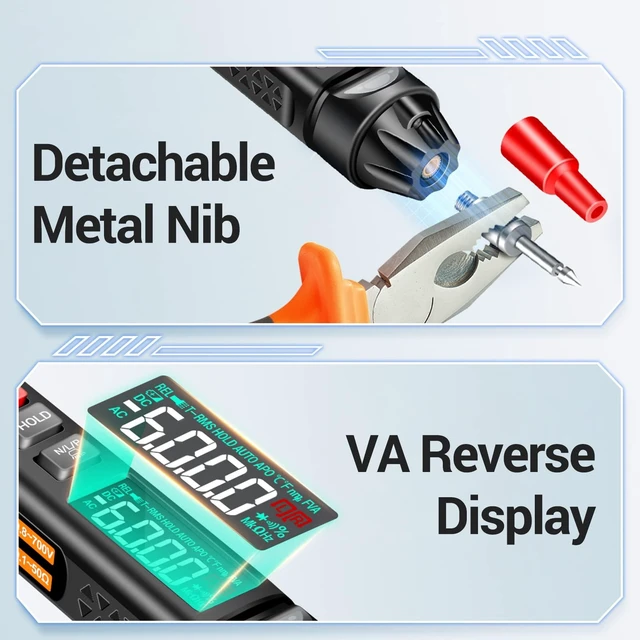 Alt view image 10 of 14 - Pen Type Digital Multimeter AC/DC Voltage Tester 6000 Counts Intelligent Professional Current Meter Non-Contact Voltmeter Sensor Pen Test with Resistance Continuity Capacitance Diode Live Wire