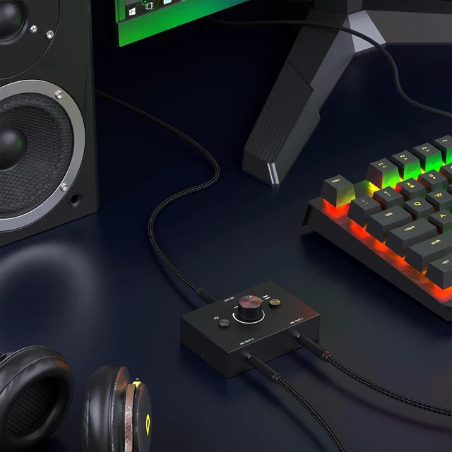 Alt view image 13 of 14 - 3.5mm Stereo Audio Switch Audio Switcher Passive Speaker Headphone Manual Selector Splitter Box Audio Sharing