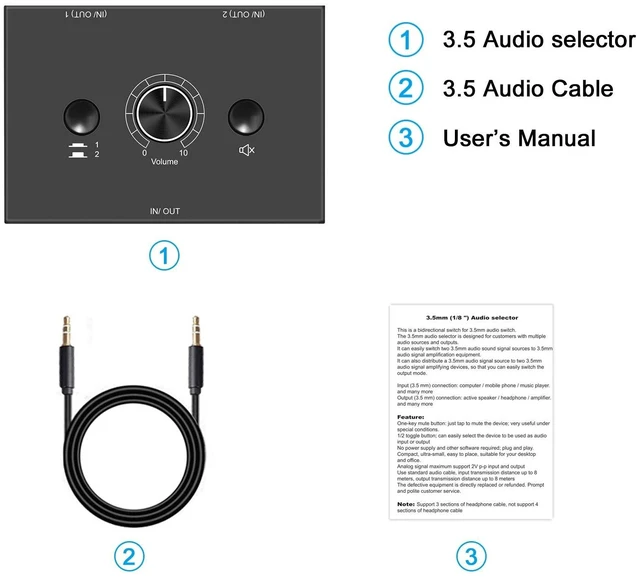 Alt view image 14 of 14 - 3.5mm Stereo Audio Switch Audio Switcher Passive Speaker Headphone Manual Selector Splitter Box Audio Sharing