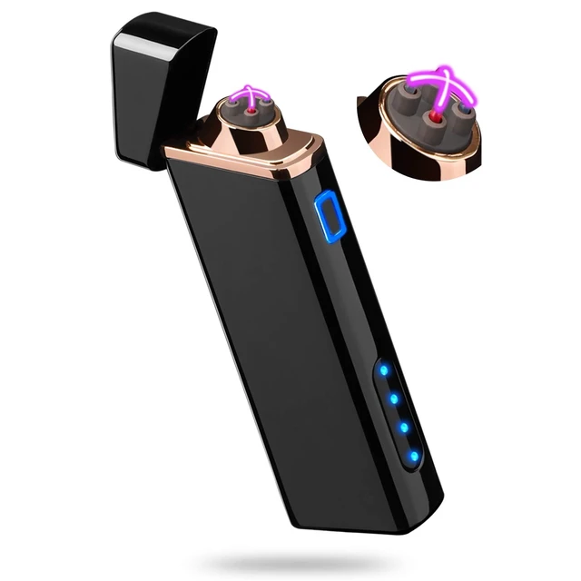Alt view image 8 of 14 - Electric Arc Lighter USB Rechargeable Windproof Flameless Plasma with Battery Indicator for Fire, Cigarette, Candle - Outdoors Indoors | Bright-Black (Upgraded).