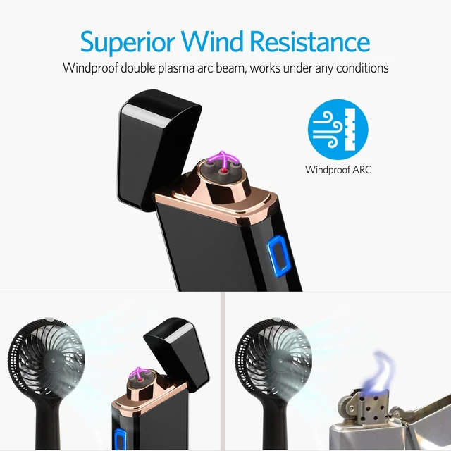 Alt view image 10 of 14 - Electric Arc Lighter USB Rechargeable Windproof Flameless Plasma with Battery Indicator for Fire, Cigarette, Candle - Outdoors Indoors | Bright-Black (Upgraded).