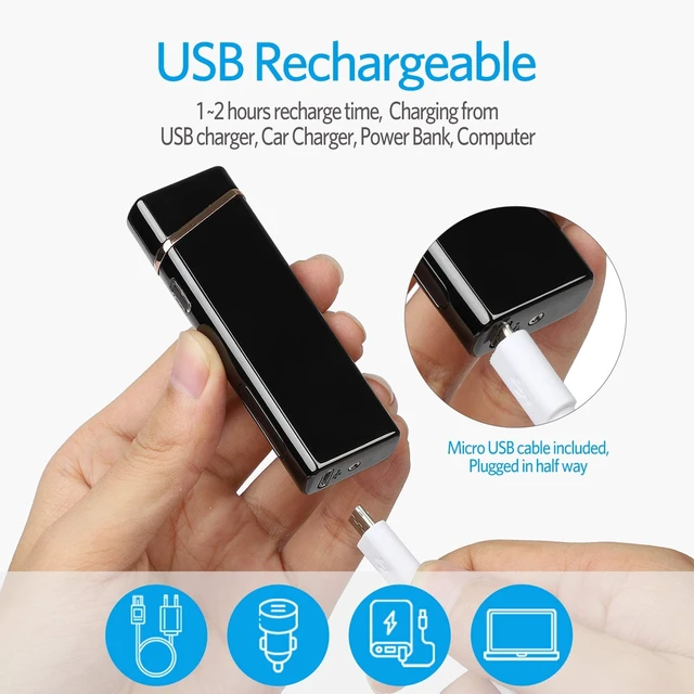 Alt view image 12 of 14 - Electric Arc Lighter USB Rechargeable Windproof Flameless Plasma with Battery Indicator for Fire, Cigarette, Candle - Outdoors Indoors | Bright-Black (Upgraded).