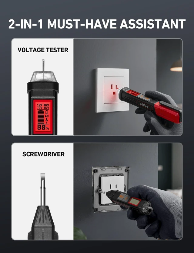 Alt view image 9 of 14 - VTS1000H Voltage Tester with Screwdriver, Non-Contact Electrical Tester, Dual Range AC 12V/70V-1000V, Live Wire Test, Wire Breakpoint Finder, Audible Alarm, LCD Percentage Display, Red