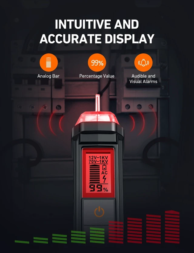 Alt view image 11 of 14 - VTS1000H Voltage Tester with Screwdriver, Non-Contact Electrical Tester, Dual Range AC 12V/70V-1000V, Live Wire Test, Wire Breakpoint Finder, Audible Alarm, LCD Percentage Display, Red