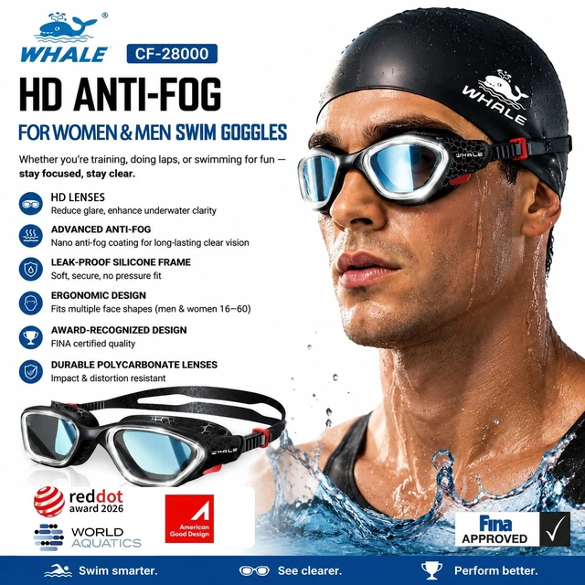 Alt view image 9 of 14 - Swim Goggles, HD Anti-Fog Goggles, Unisex | 100% UV Protection | Anti-Fog Design (Black)