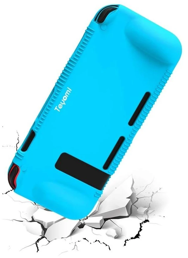 Alt view image 11 of 14 - Protective Silicone Case for Nintendo Switch, Grip Cover with Tempered Glass Screen Protector, 2 Storage Slots for Game Cards, Shock-Absorption & Anti-Scratch (Blue)