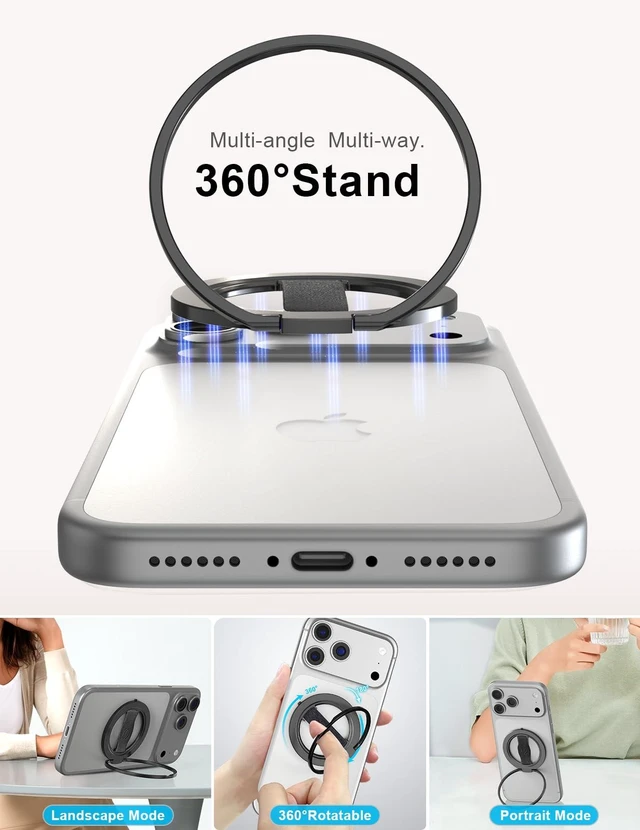 Alt view image 9 of 14 - Phone Grip Stand with Finger Strap, Removable Magnetic Ring Holder Kickstand Loop for iPhone 17,16,15,14,13,12 Series (Black)