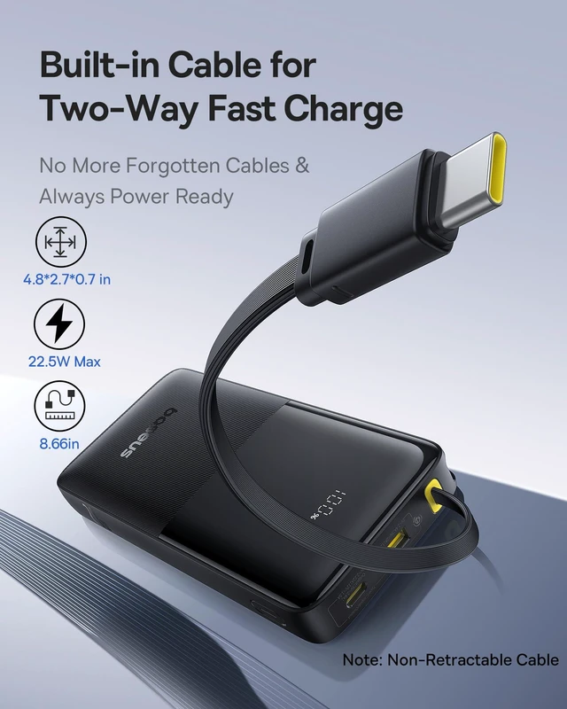 Alt view image 9 of 14 - Portable Charger, 10000mAh Fast Charging Power Bank, 22.5W PD3.0 QC3.0 Battery Pack Built-in USB C Braided Cable, Travel Essentials for iPhone 17 16 15, iPad, S25/S24, Indoor/Outdoor, Travel