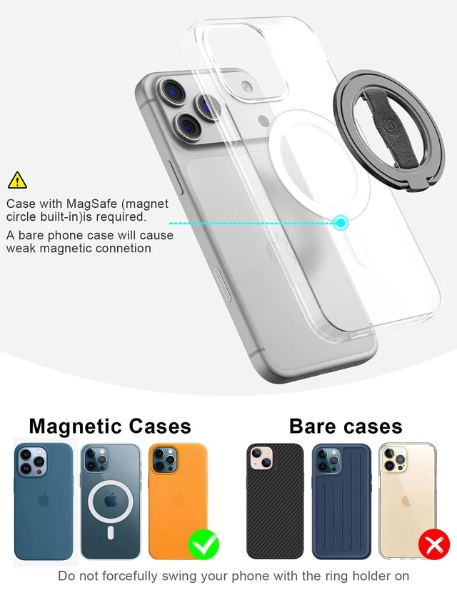 Alt view image 14 of 14 - Phone Grip Stand with Finger Strap, Removable Magnetic Ring Holder Kickstand Loop for iPhone 17,16,15,14,13,12 Series (Black)