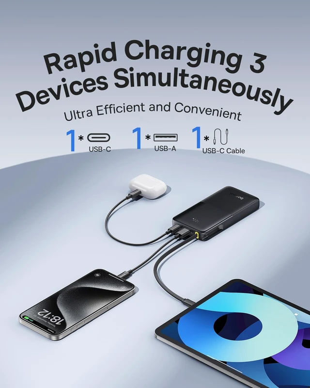 Alt view image 11 of 14 - Portable Charger, 10000mAh Fast Charging Power Bank, 22.5W PD3.0 QC3.0 Battery Pack Built-in USB C Braided Cable, Travel Essentials for iPhone 17 16 15, iPad, S25/S24, Indoor/Outdoor, Travel