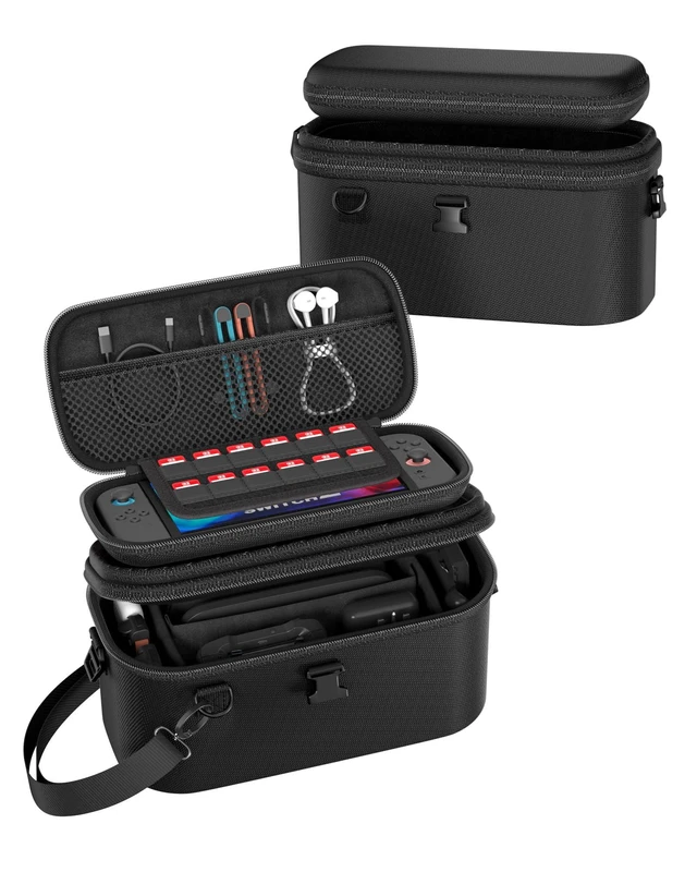 Alt view image 8 of 14 - All-in-One Carrying Case for Nintendo Switch 2, Dual-Layer Hard Shell Travel Bag for Console, Dock, Controllers & Accessories, Protective Storage Case, Large Capacity - Black