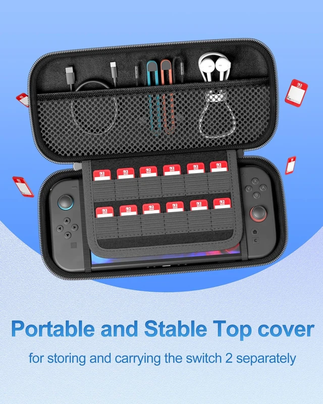 Alt view image 12 of 14 - All-in-One Carrying Case for Nintendo Switch 2, Dual-Layer Hard Shell Travel Bag for Console, Dock, Controllers & Accessories, Protective Storage Case, Large Capacity - Black