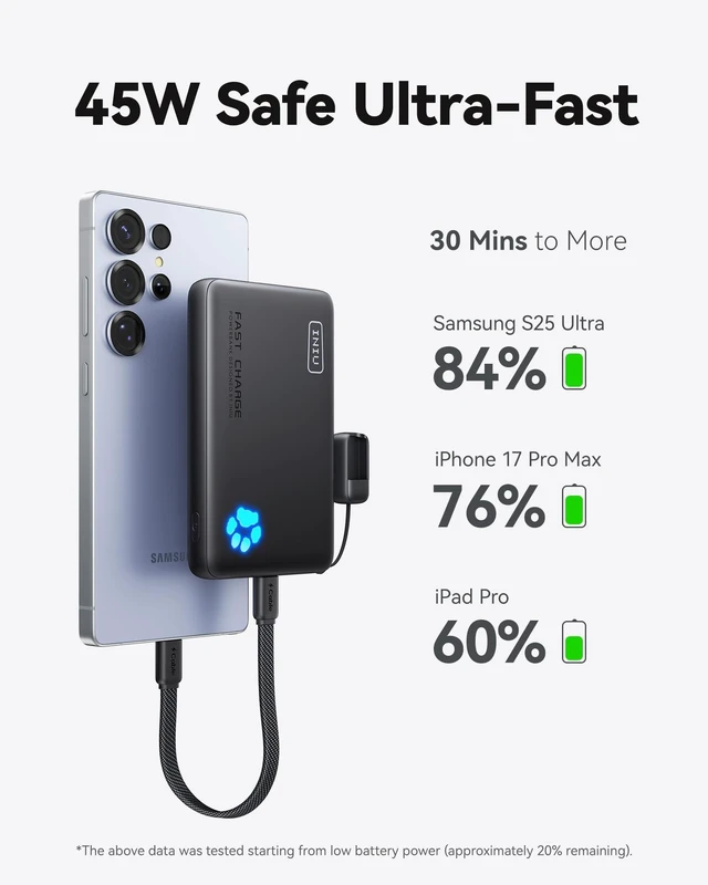 Alt view image 10 of 14 - 45W Fast Charging Portable Charger, Smaller 10000mAh Travel Power Bank