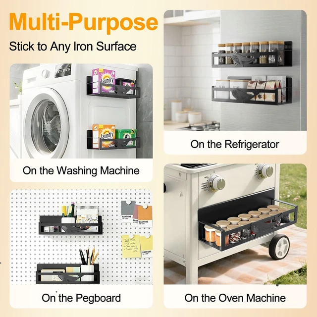 Alt view image 13 of 14 - Magnetic Spice Rack for Refrigerator, 2 Pack Metal Magnetic Shelf Organizer for Fridge Side, Strong Spice Storage Rack for Kitchen, Black