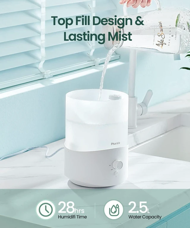 Alt view image 9 of 14 - Humidifiers for Bedroom Large Room, 2.5L Cool Mist Humidifier with Essential Oil Diffuser, Top Fill Humidifier for Baby, Home, Plant, Ultrasonic Humidification for whole house, Auto Shut-Off